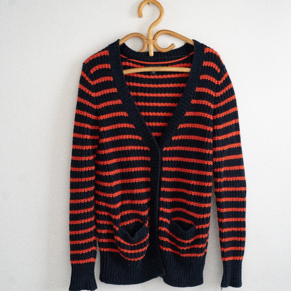 Tommy Hilfiger Red and Blue Waffle Knit Cardigan Sweater Sz M